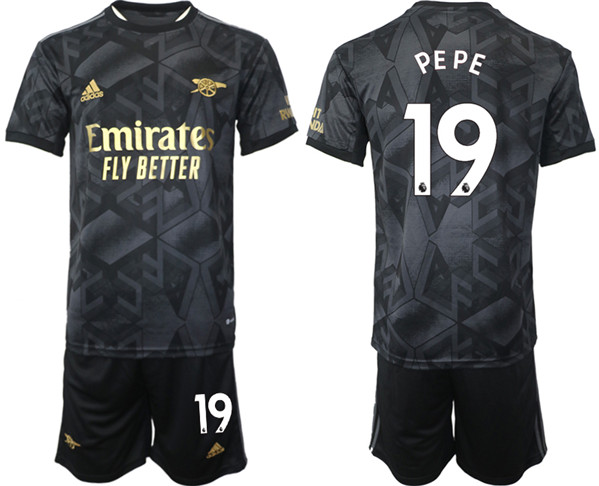 Men's Arsenal F.C #19 Nicolas Pépé 2023 Black Away Soccer Jersey Suit